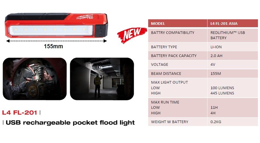 L4 FL-201 USB Rechargeable Pocket Flood Light