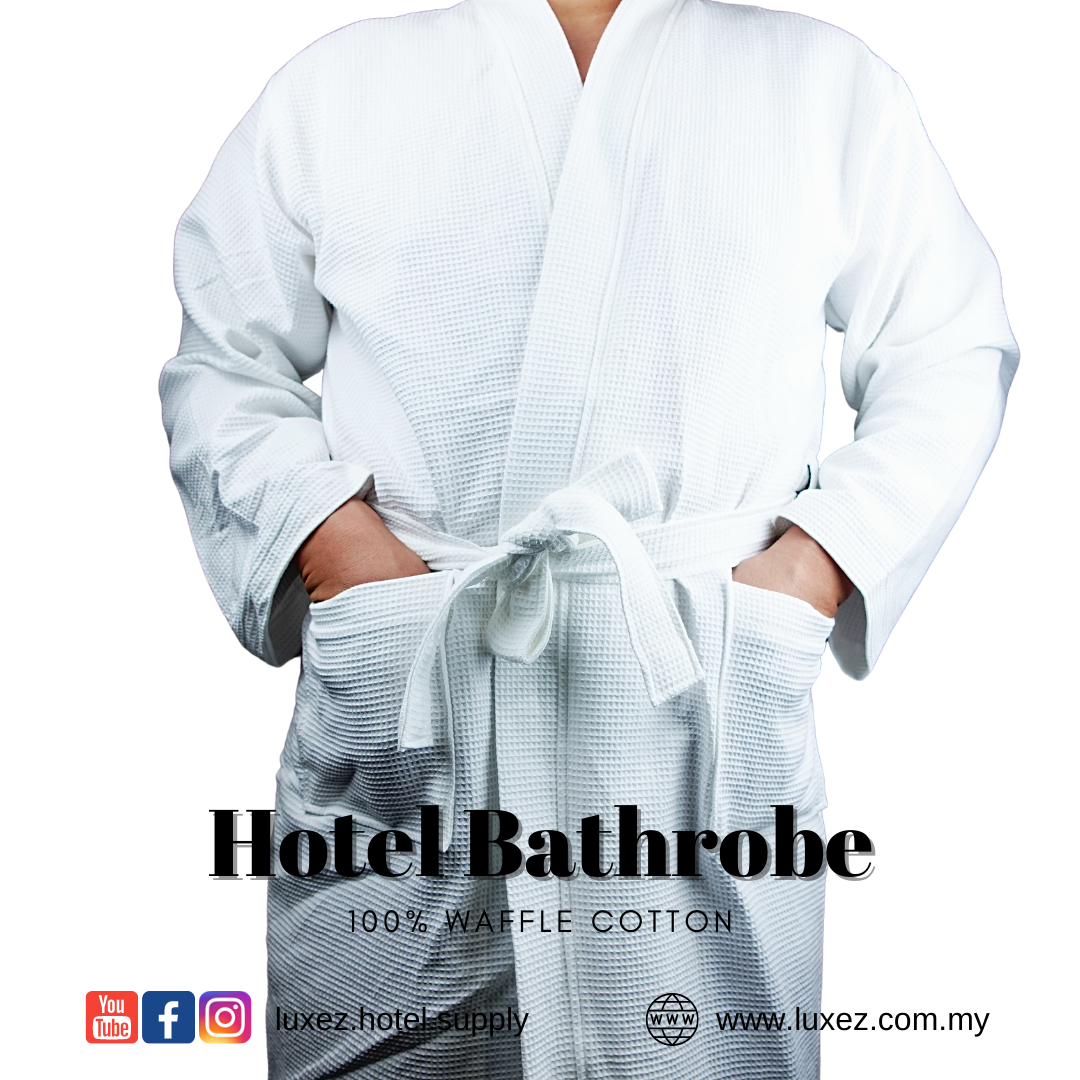 Luxez Hotel Bathrobe 100% Waffle Cotton For Men Women Kimono Collar Jubah Mandi Pyjamas