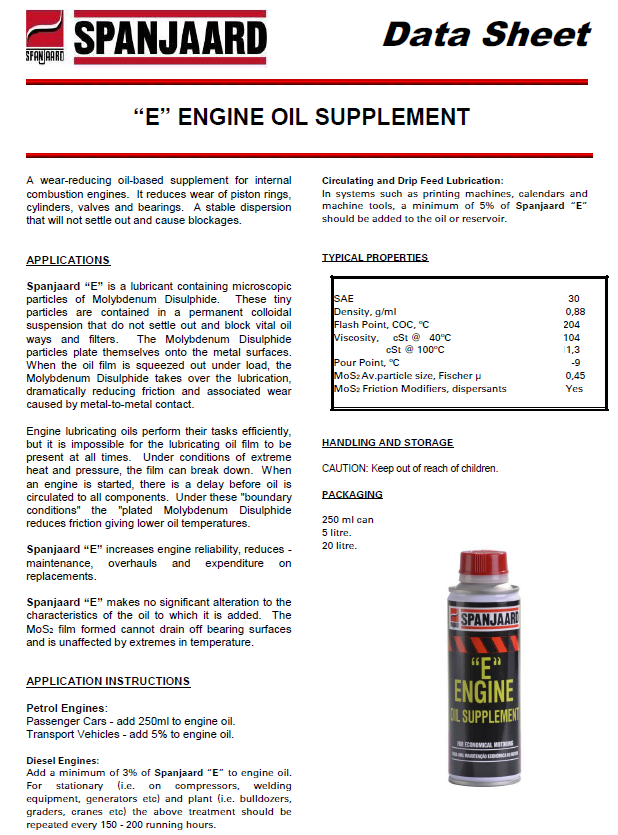 engine oil treatment technical data sheet