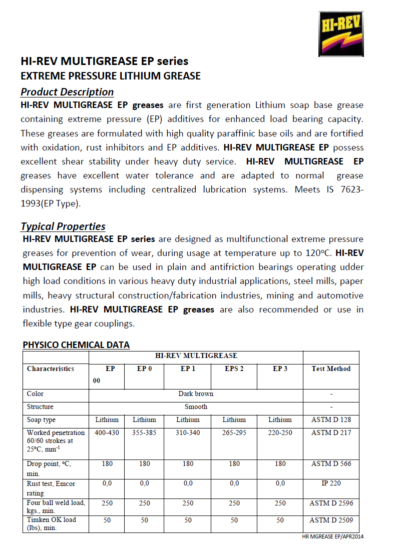 technical data sheet of multi purpose grease