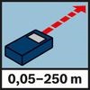 Distance measuring range 250 m Measuring range of 0.05 to 250 m,Cubic metres Volume measurement